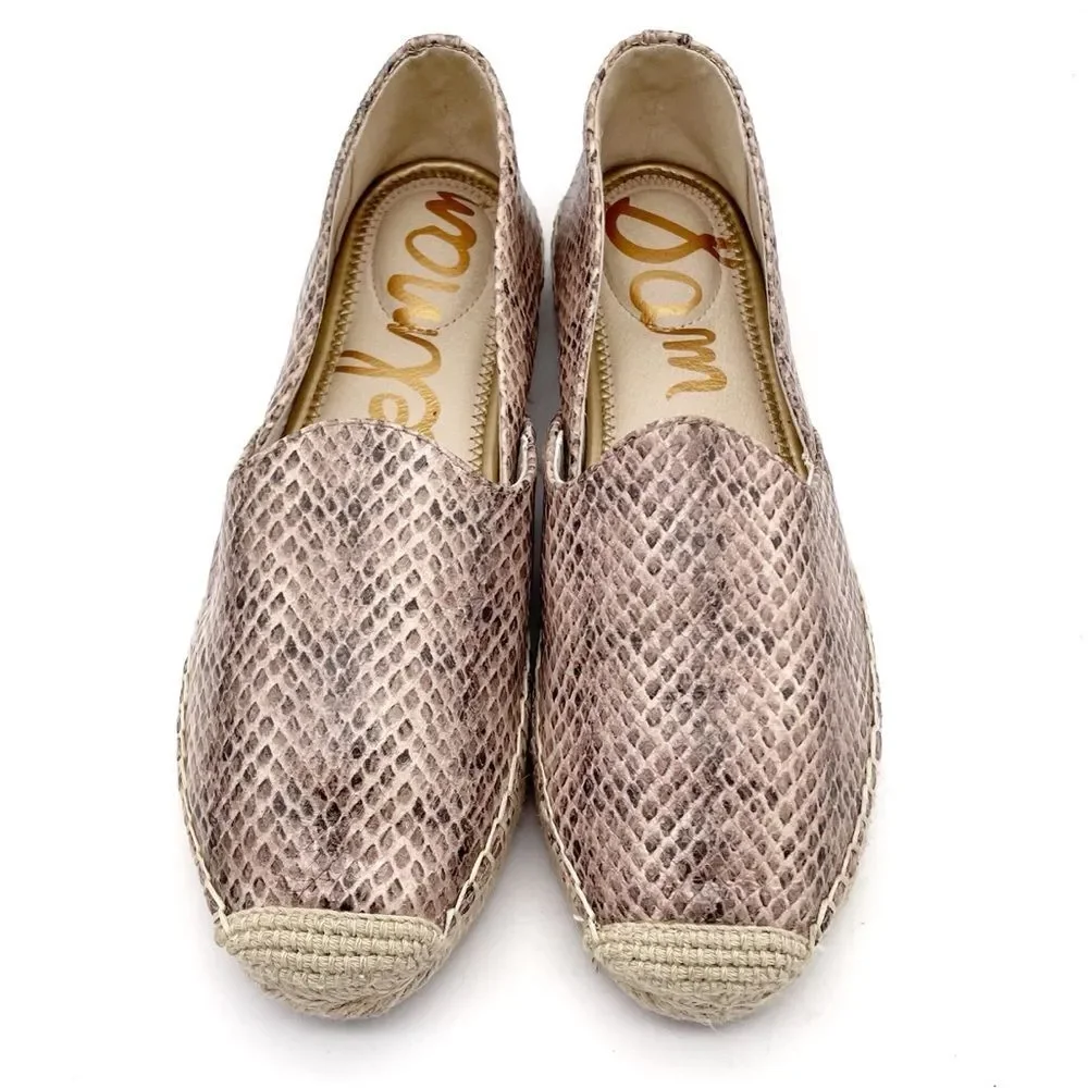Sam Edelman Kesia Espadrilles Size 8.5 Snake Print Leather Flats Slip-On Taupe